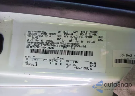 2014 Ford E-250 Commercial from USA, damaged, VIN 1FTNE2EL2EDA35239